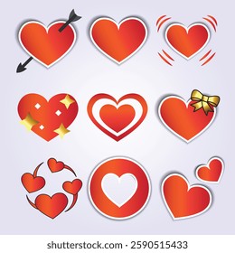 Red heart icons set vector