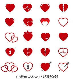 red heart icons set vector