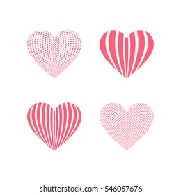 Red heart icons. Simple geometric hearts for design on Valentines Day. Love graphics sign
