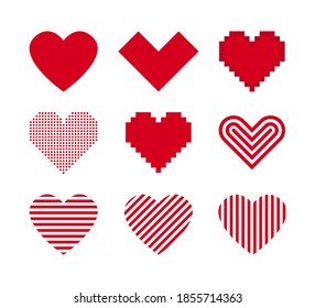 Red heart icons. Vector isolated set of heat set. Love symbol elements. Stock vector. EPS 10