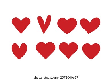 Red heart icons vector set, heart in red color, heart icons, love heart