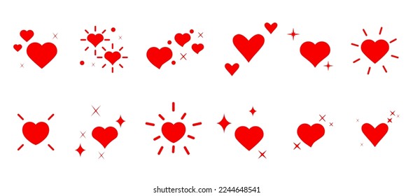 Red Heart icon.Simple line heart icon.Vector set of love symbols. Red heart shapes icons set.Hand drawn doodles heart