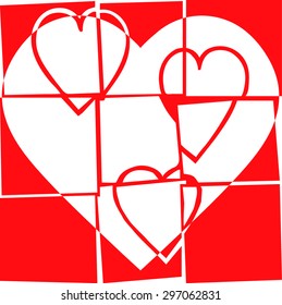 Red heart illustration background with three hearts together broken and spread vector print pattern. For fashion and graphic design, valentines day with Special day present. T shirt print, poster