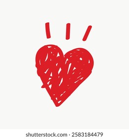 Red heart illustration with bold lines. Heart design is simple and artistic. Red heart stands out on a plain background. Expressive heart illustration. Valentine's Day illustration vector.