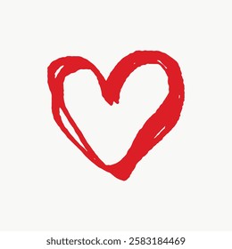 Red heart illustration on a white background. Hand-drawn heart with bold red lines. Simple heart design, emphasizing love and affection in a minimalist style. Valentine's Day illustration vector.