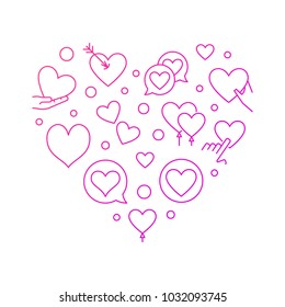 Red Heart illustration - vector Happy Valentine's Day creative linear symbol on white background