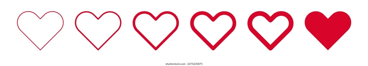 Ilustración del corazón rojo. Conjunto de iconos de vector de corazón. Símbolo de amor. Colección de amor.