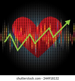 red heart with increase graph line on abstract background