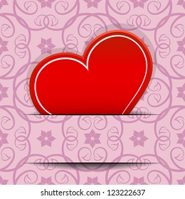 Coração vermelho inserido em cartão de vetor de corte de papel com espaço de cópia.