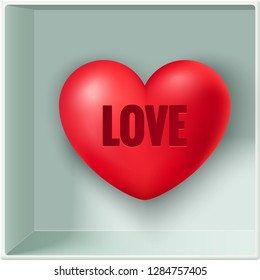 Red heart inside a box, Valentine's day postcard, vector illustration