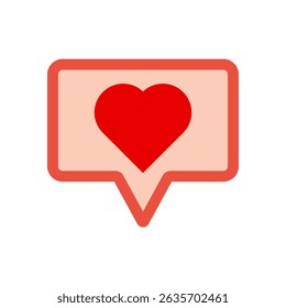 Red Heart Inside Chat Bubble Icon Representing Social Media Like, Love Reaction, or Romantic Message