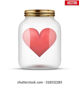 Red heart inside glass jar. Vector Illustration isolated on white background.