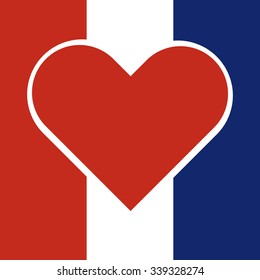 Red heart inside a national flag of france with Pray for France concept. Vector illustration design.