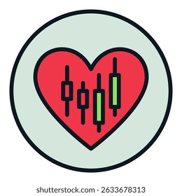 Red Heart and Investment Graph inside Circle vector concept colored icon or sign