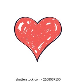 Red heart isolated hand drawn style vector illlustration. Wedding, engagement or Valentines day love symbol.