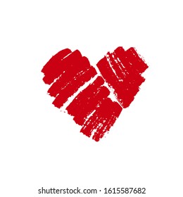 Red heart isolated. Ink brush hand drawing. Symbol for love, marriage, gift, Valentine's Day. Vector design.  