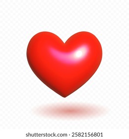 Red heart isolated on transparent background. Love symbol. High quality 3D vector holiday elements