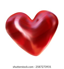 Red heart isolated on transparent background. 3D glass liquid shape. Heart Icon vector illustration