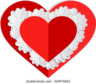 red heart isolated on a transparent background paper flowers vector illustration
