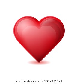 Red heart isolated on white background. Glossy crystal glass heart symbol of Valentines day.
