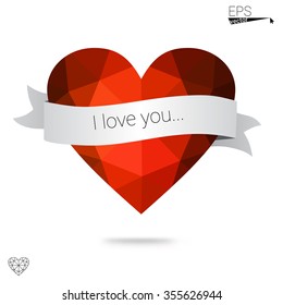 red heart isolated on white background. Geometric rumpled triangular low poly origami style gradient graphic illustration. Vector polygonal design for your business.