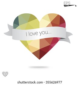 red heart isolated on white background. Geometric rumpled triangular low poly origami style gradient graphic illustration. Vector polygonal design for your business.