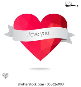 red heart isolated on white background. Geometric rumpled triangular low poly origami style gradient graphic illustration. Vector polygonal design for your business.