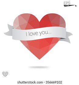 red heart isolated on white background. Geometric rumpled triangular low poly origami style gradient graphic illustration. Vector polygonal design for your business.