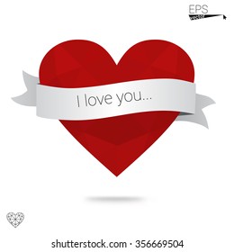 red heart isolated on white background. Geometric rumpled triangular low poly origami style gradient graphic illustration. Vector polygonal design for your business.
