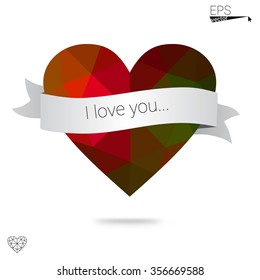 red heart isolated on white background. Geometric rumpled triangular low poly origami style gradient graphic illustration. Vector polygonal design for your business.