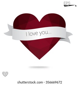 red heart isolated on white background. Geometric rumpled triangular low poly origami style gradient graphic illustration. Vector polygonal design for your business.