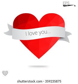 red heart isolated on white background. Geometric rumpled triangular low poly origami style gradient graphic illustration. Vector polygonal design for your business.
