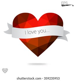 red heart isolated on white background. Geometric rumpled triangular low poly origami style gradient graphic illustration. Vector polygonal design for your business.
