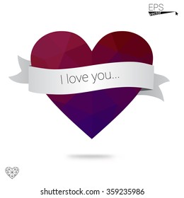 red heart isolated on white background. Geometric rumpled triangular low poly origami style gradient graphic illustration. Vector polygonal design for your business.
