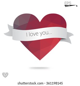 red heart isolated on white background. Geometric rumpled triangular low poly origami style gradient graphic illustration. Vector polygonal design for your business.