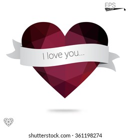 red heart isolated on white background. Geometric rumpled triangular low poly origami style gradient graphic illustration. Vector polygonal design for your business.