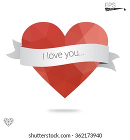 red heart isolated on white background. Geometric rumpled triangular low poly origami style gradient graphic illustration. Vector polygonal design for your business.