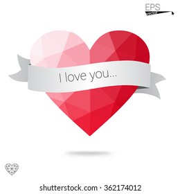 red heart isolated on white background. Geometric rumpled triangular low poly origami style gradient graphic illustration. Vector polygonal design for your business.