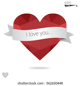red heart isolated on white background. Geometric rumpled triangular low poly origami style gradient graphic illustration. Vector polygonal design for your business.