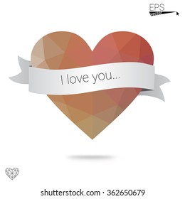 red heart isolated on white background. Geometric rumpled triangular low poly origami style gradient graphic illustration. Vector polygonal design for your business.