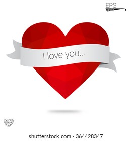 red heart isolated on white background. Geometric rumpled triangular low poly origami style gradient graphic illustration. Vector polygonal design for your business.