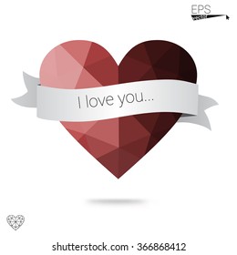 red heart isolated on white background. Geometric rumpled triangular low poly origami style gradient graphic illustration. Vector polygonal design for your business.
