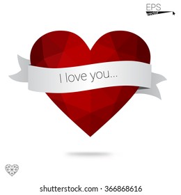 red heart isolated on white background. Geometric rumpled triangular low poly origami style gradient graphic illustration. Vector polygonal design for your business.