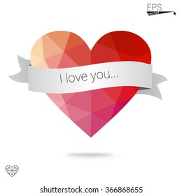 red heart isolated on white background. Geometric rumpled triangular low poly origami style gradient graphic illustration. Vector polygonal design for your business.