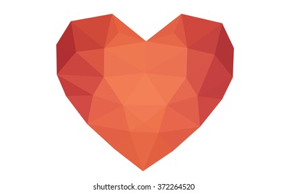 Red heart isolated on white background. Geometric rumpled triangular low poly origami style gradient graphic illustration. Vector polygonal design for your business.