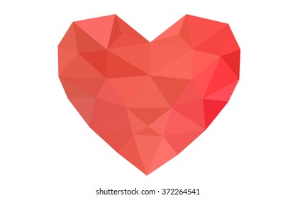 Red heart isolated on white background. Geometric rumpled triangular low poly origami style gradient graphic illustration. Vector polygonal design for your business.