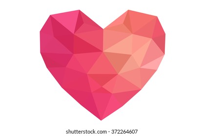 Red heart isolated on white background. Geometric rumpled triangular low poly origami style gradient graphic illustration. Vector polygonal design for your business.