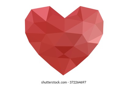 Red heart isolated on white background. Geometric rumpled triangular low poly origami style gradient graphic illustration. Vector polygonal design for your business.