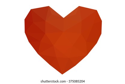 Red heart isolated on white background. Geometric rumpled triangular low poly origami style gradient graphic illustration. Vector polygonal design for your business.