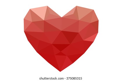 Red heart isolated on white background. Geometric rumpled triangular low poly origami style gradient graphic illustration. Vector polygonal design for your business.